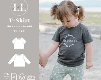 Patroon T-shirt met lange en korte mouwen voor kinderen, T-shirtpatroon jongens en meisjes, naaipatroon kindershirt, patroon T-shirt kindershirt, patroon T-shirt