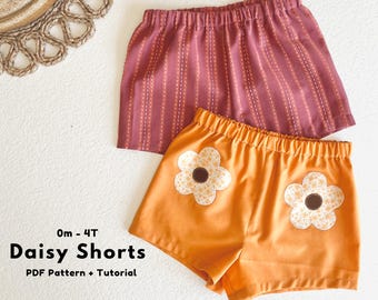 Flower Shorts Pattern PDF Download, Baby Girl Shorts, Toddler Girl PDF Shorts, Girls Shorts Sewing Pattern, Kids Sewing Pattern for Beginner