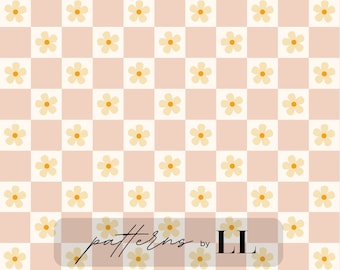 Pink floral checker seamless pattern, Checker seamless pattern, Pink checker seamless pattern, Checker seamless file, Floral checker print