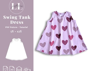 Mädchen Sommer Swing Kleid Schnittmuster, Mädchen Tank Kleid Schnittmuster, Mädchen Kleid Kleid Schnittmuster, Tank Kleid Schnittmuster, Mädchen Kleid Schnittmuster