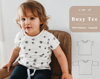 Patrón fácil para camisa de bebé, patrón de costura para camiseta de bebé, patrón de camiseta para bebé, patrón de camiseta para niño pequeño, patrón de camisa de bebé, patrón de costura para bebé