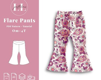 Flare leggings sewing pattern for baby girl, Flare bell bottom sewing pattern, Bell bottom baby pattern, Baby bell pants, Baby flare legging