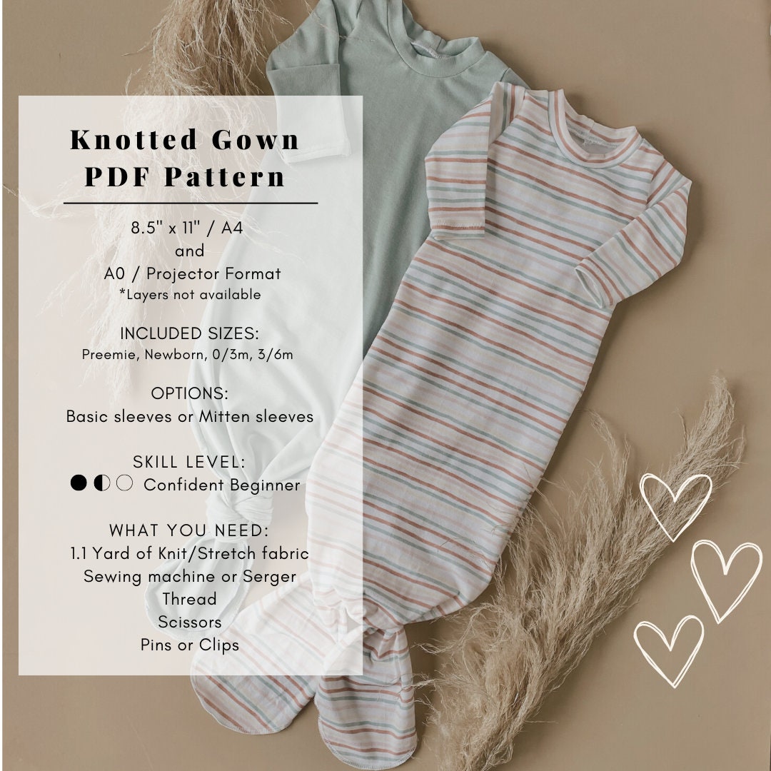 Baby Gown Sewing Pattern Knotted Baby Gown Sewing Pattern Etsy