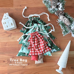 Christmas Tree gift bag in 3 sizes sewing pattern, Sewing pattern for Christmas bag, Christmas bag pattern, Christmas Tree gift bag pattern