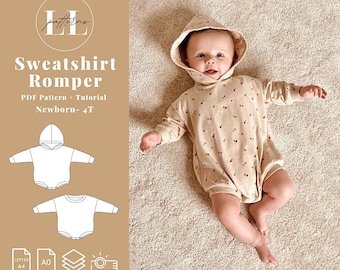 Baby hooded romper sewing pattern, Baby sweater hood romper, Hooded sweater romper pattern, Sweatshirt romper, Romper sweatshirt pattern pdf