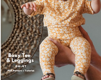 Baby Leggings & Boxy Tee Sewing Pattern, Easy Baby Outfit Pattern, Comfortable baby girl outfit, Baby girl outfit pattern, Baby legging pdf