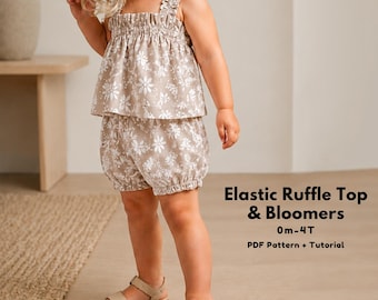Toddler Girl Ruffle Top Set Sewing Pattern, Toddler Girl Summer Ruffle Outfit, Girls Ruffle Set Pattern, Girl Ruffle Pattern, Girls Bloomers