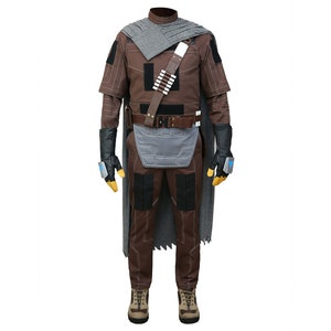 High Quality Din Djarin Full Flight Suit,Mandalorian Under Suit with Costume Props,Suit Set Cummerbund,Shawl, Belt and Gloves for Cosplayers