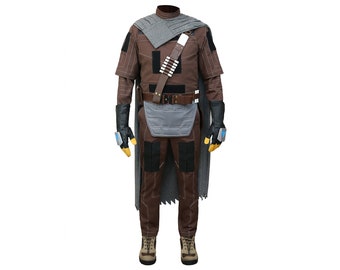 High Quality Din Djarin Full Flight Suit,Mandalorian Under Suit with Costume Props,Suit Set Cummerbund,Shawl, Belt and Gloves for Cosplayers