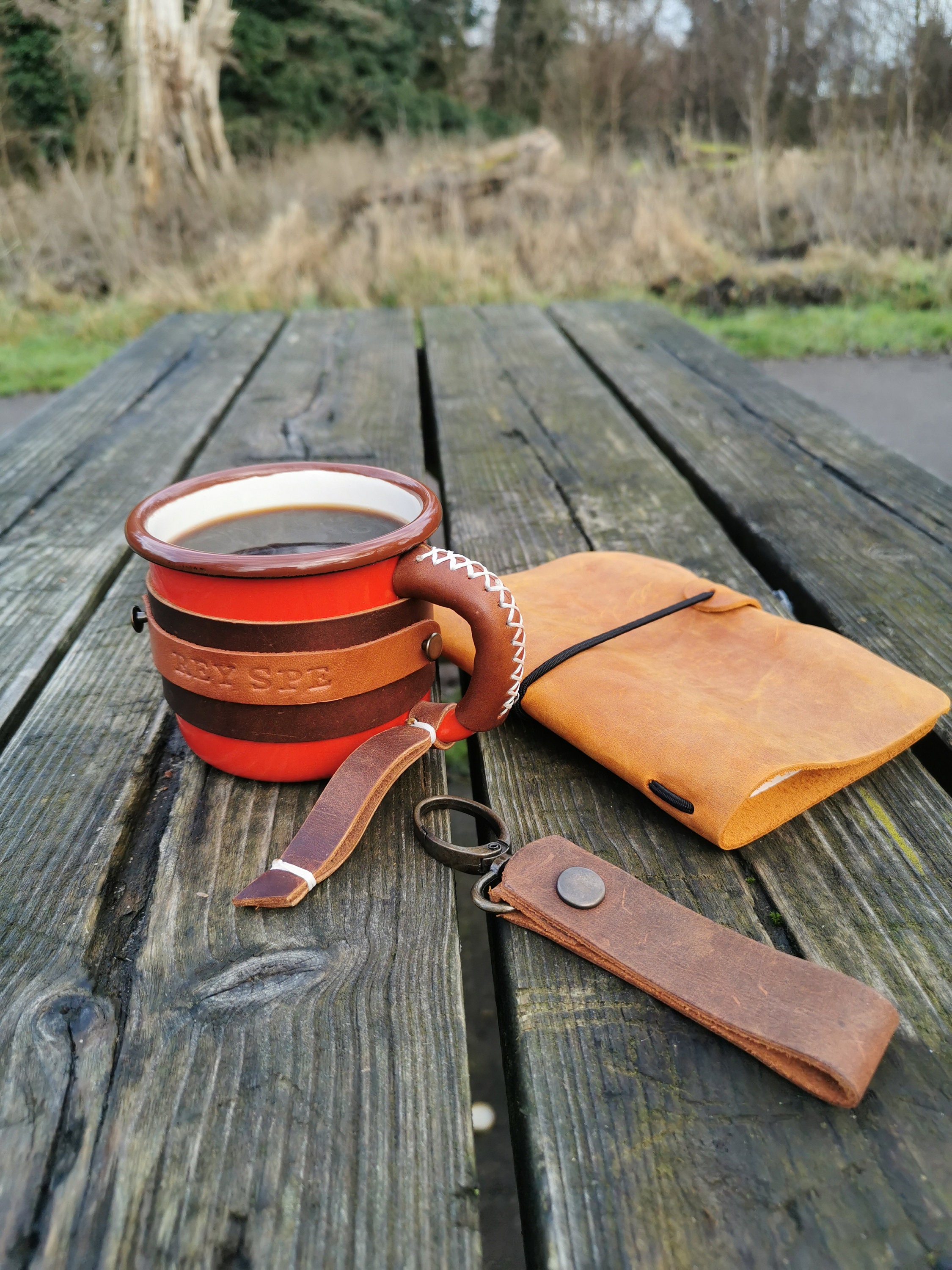 Enamel Mug Personalised Leather Cover Coffee Mug Camping Mug Etsy