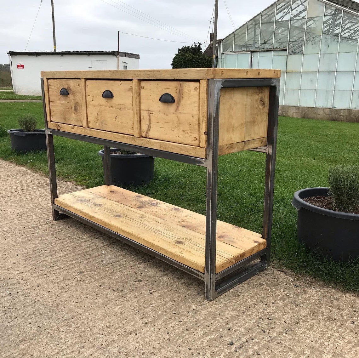 Rustic industrial style console table with Drawers Etsy