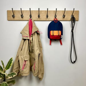 Handmade Oak Coat Rack. 8 Hook, Perfect for Hallway. Organise Kids School Bags, Dog Lead & Coats. Bedroom Makeover, Bathroom Renovation.