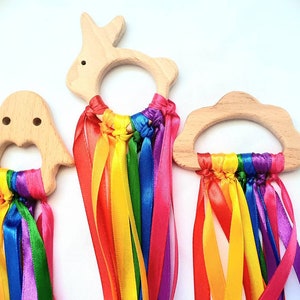 Montessori Ribbon Rings, Rainbow, Pastel and Black and White: Rabbit, Penguin and Cloud zdjęcie 4