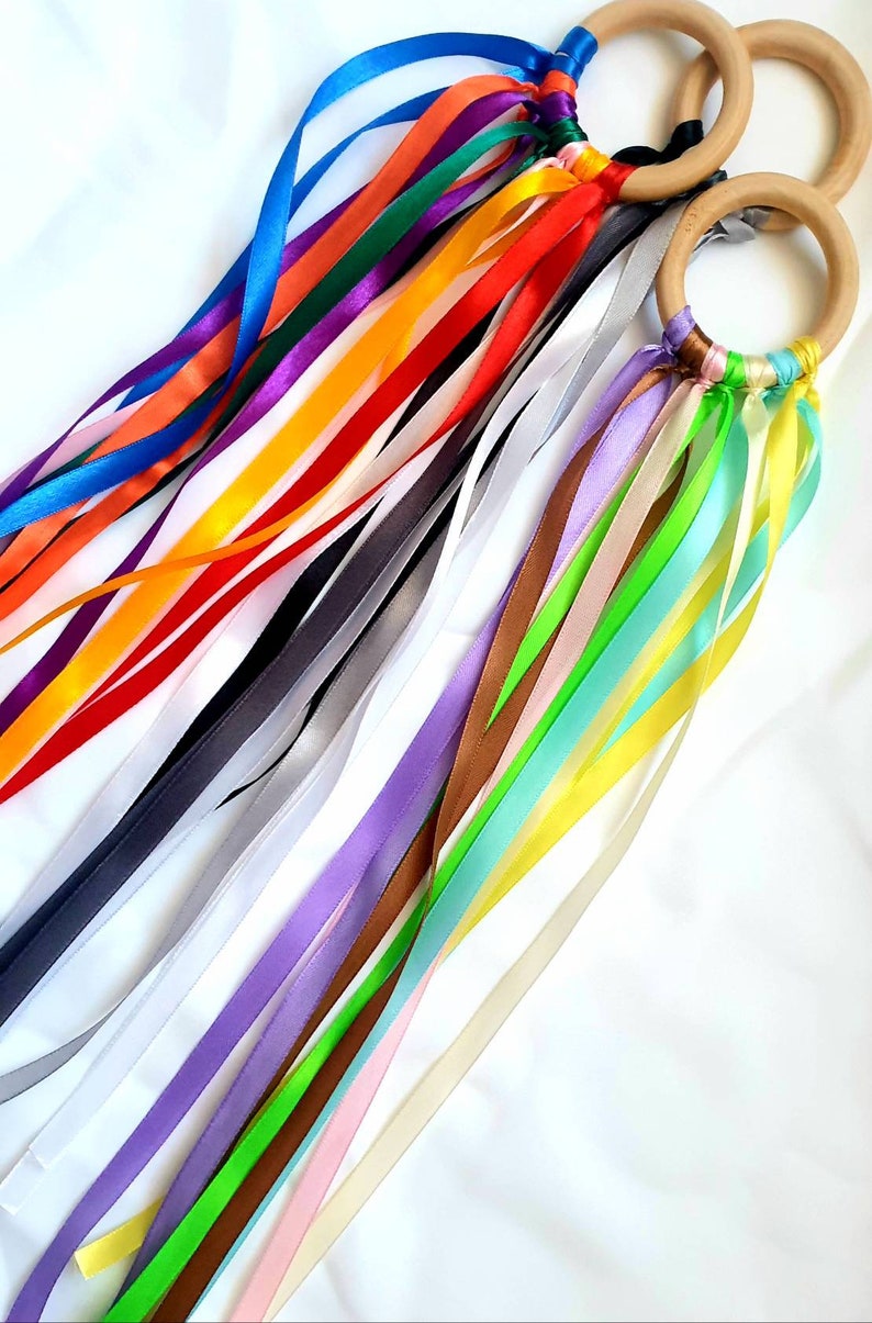 Montessori Ribbon Rings, Rainbow, Pastel and Black and White: Rabbit, Penguin and Cloud zdjęcie 7