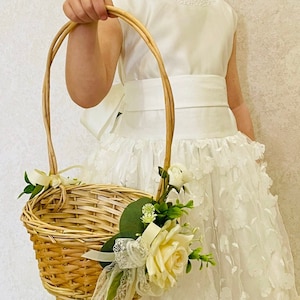 Flower girl basket Boho wedding basket  Willow basket Bohemian flower girl