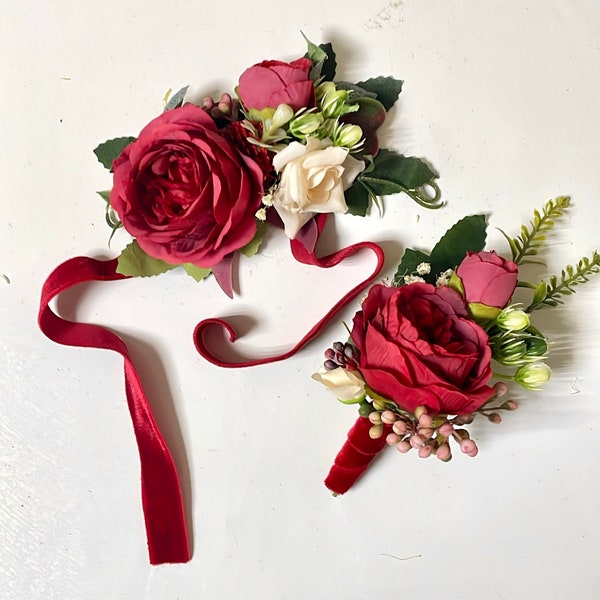 Maroon Corsage und Boutonniere-Set Prom Corsage