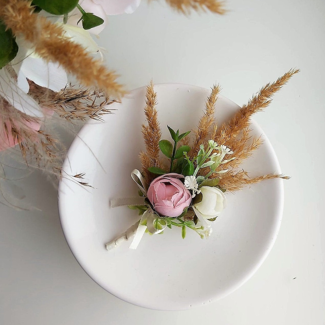 Pampas Grass Boutonniere for Men Winter Boutonniere Etsy