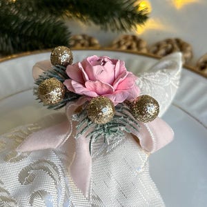 Chic Pink Christmas Napkin Rings Elegant napking rings Holiday Table Decor