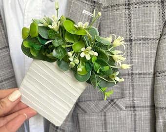 Eucalyptus Greenery Pocket Boutonniere  Rustic Wedding Men's Accessories