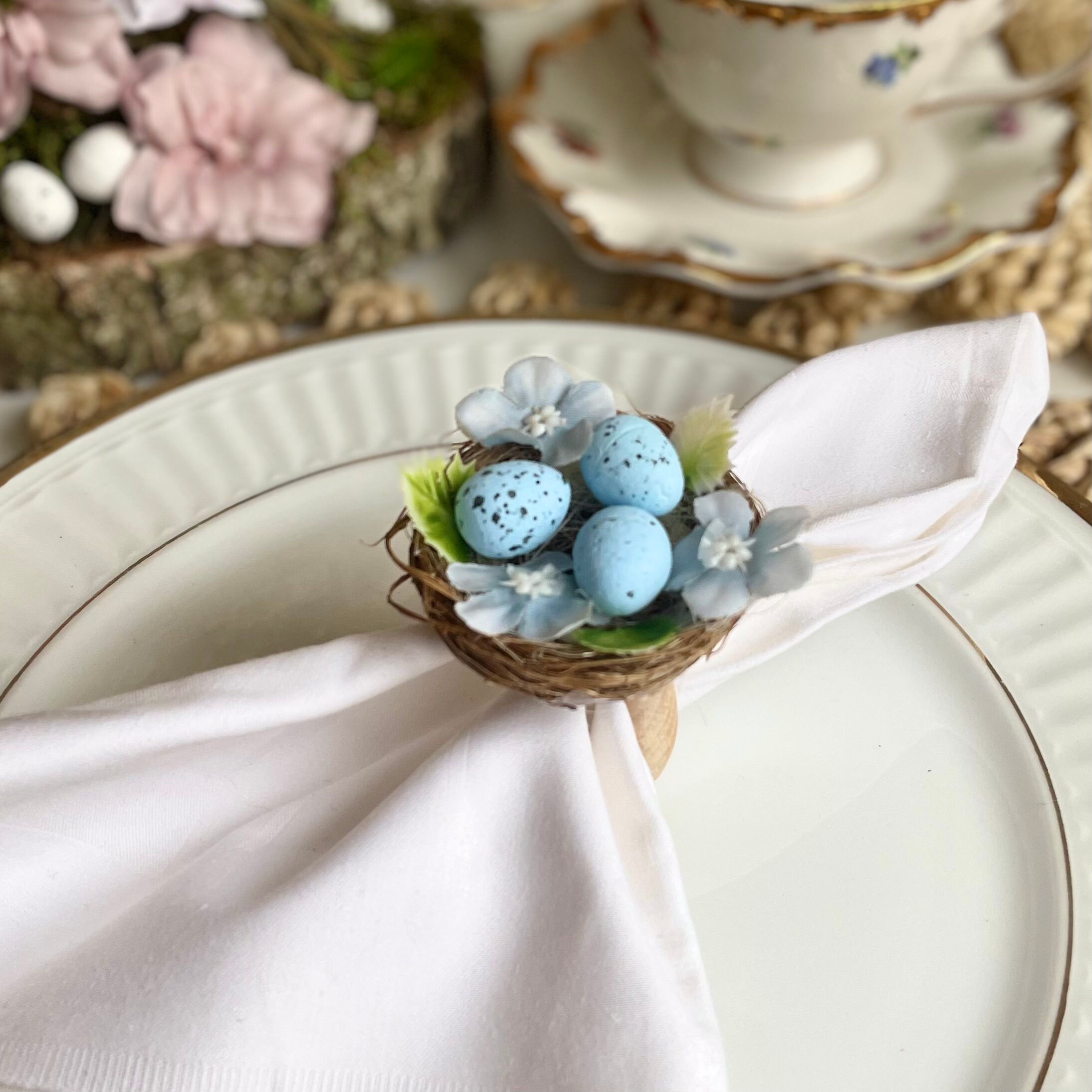 Sky Blue Easter Napkin Rings Bird Nest Napkin Rings Spring Napkin Rings ...