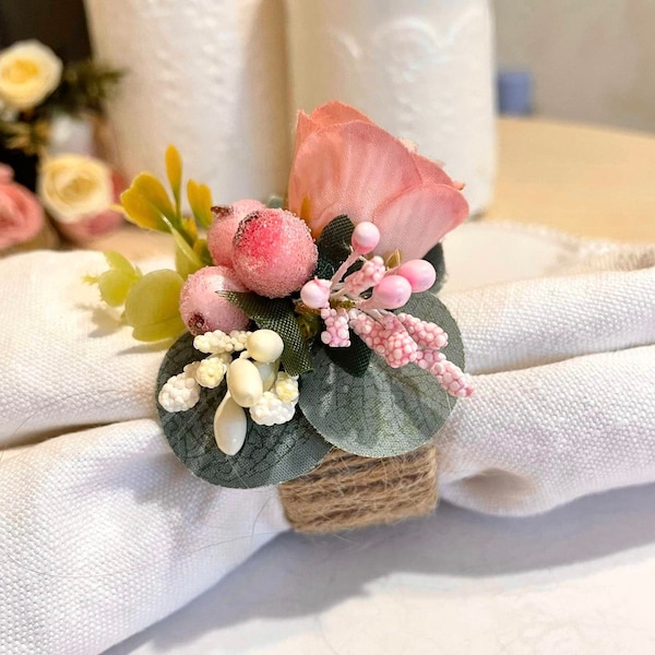 Pink Floral napkin rings Easter Napkin Holder Wedding napkin rings