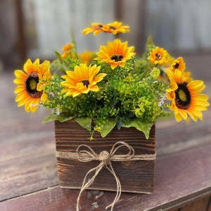 Ukraine sunflower Artificial Sunflower arrangement in vase Wood planter box Rustic sunflower decor