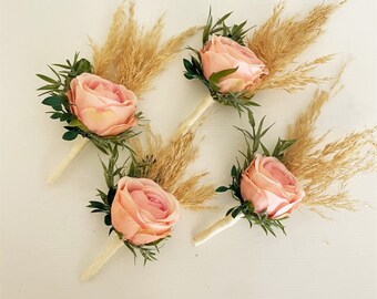 Pink boutonniere Boho boutonniere for men Blush pink wedding