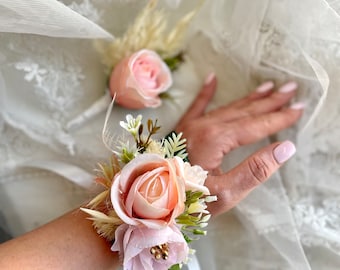 Pink corsage and boutonniere set Blush pink wedding Dusty rose boutonniere