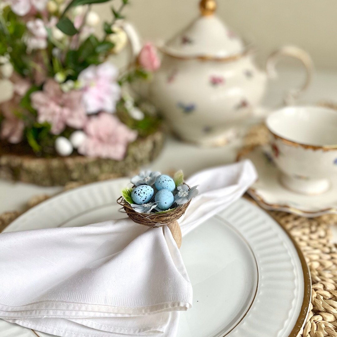 Sky Blue Easter Napkin Rings Bird Nest Napkin Rings Spring Napkin Rings ...