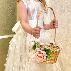 Flower girl basket pink Flower girls baskets Flowergirl basket rustic
