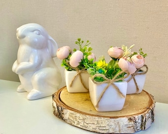 Tiered tray Mini arrangement Easter flower pots blush pink Greenery mini plants for tiered tray