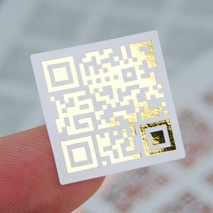 Metallic QR Code Stickers - Custom QR Code Barcode Sticky Foil Labels - Any link to Website or Business Etc Any Size or Shape