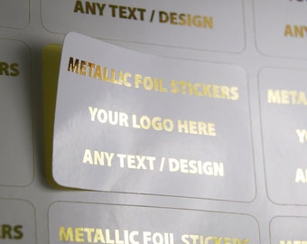 Custom Business Stickers | Curved Rectangle Foil Labels | Logo Packaging, Branding | Gold, Silver | Multiple Sizes | White Gloss Finish