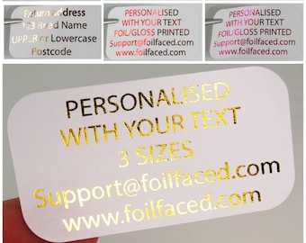 Personalised Address Labels - Printed Sticker Return Address Labels - Custom Self Adhesive Address Labels UK - Metallic Foiled Gold Foil