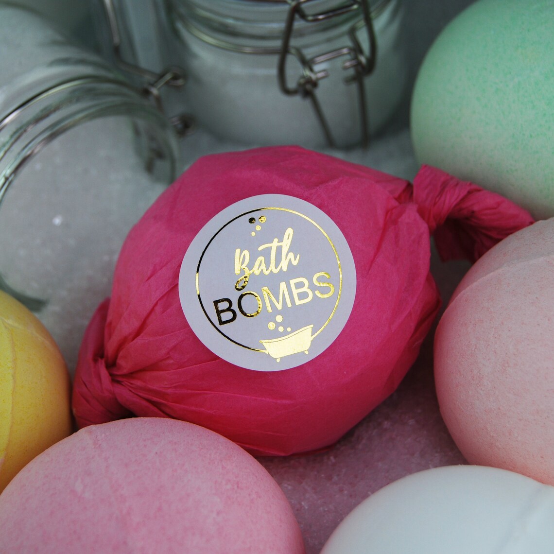 Bath Bomb Sticker Labels Personalised Gold Foil White Round Etsy