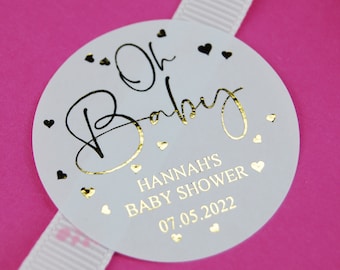 Oh Baby Stickers. Personalised Baby Shower Labels for Party Bags. Custom Baby Shower Favour Labels.  Boys or Girls in Pink & Blue.