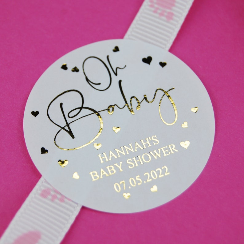 Oh Baby Stickers. Personalised Baby Shower Labels for Party Bags. Custom Baby Shower Favour Labels. Boys or Girls in Pink & Blue. image 1