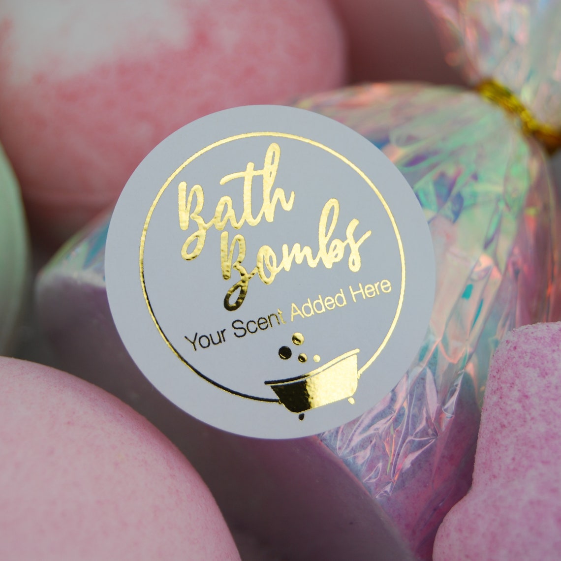 Bath Bomb Sticker Labels Personalised Gold Foil White Round Etsy
