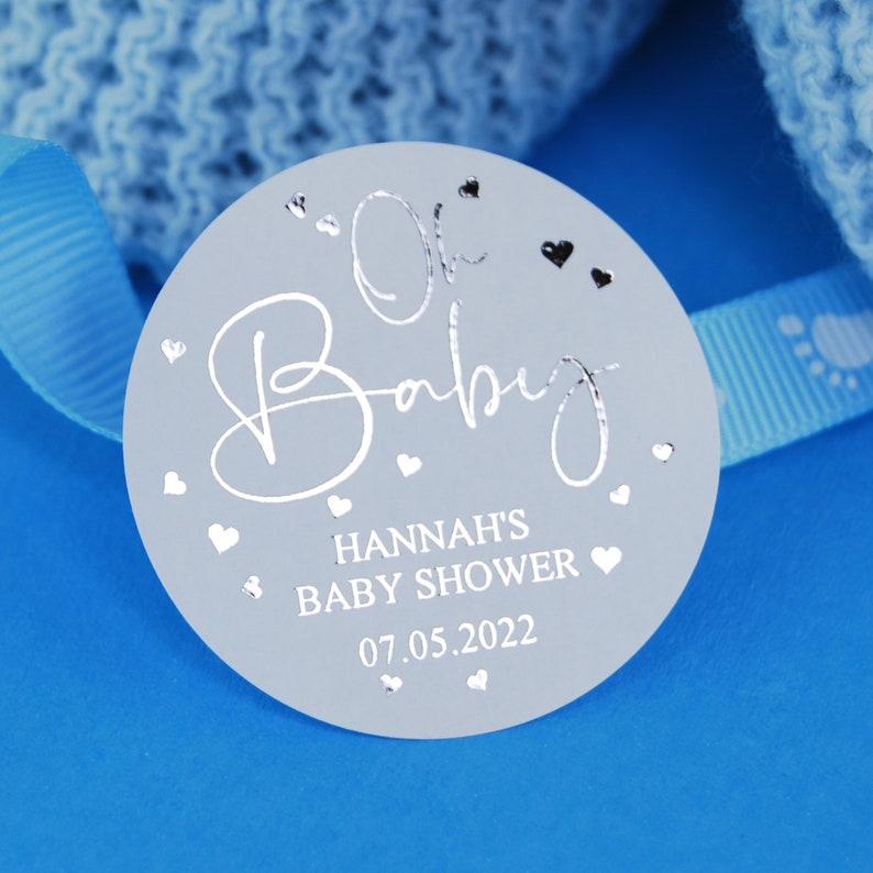 Oh Baby Stickers. Personalised Baby Shower Labels for Party Bags. Custom Baby Shower Favour Labels. Boys or Girls in Pink & Blue. image 5