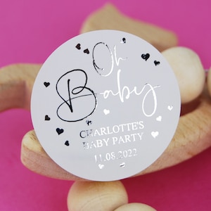 Oh Baby Stickers. Personalised Baby Shower Labels for Party Bags. Custom Baby Shower Favour Labels. Boys or Girls in Pink & Blue. image 4