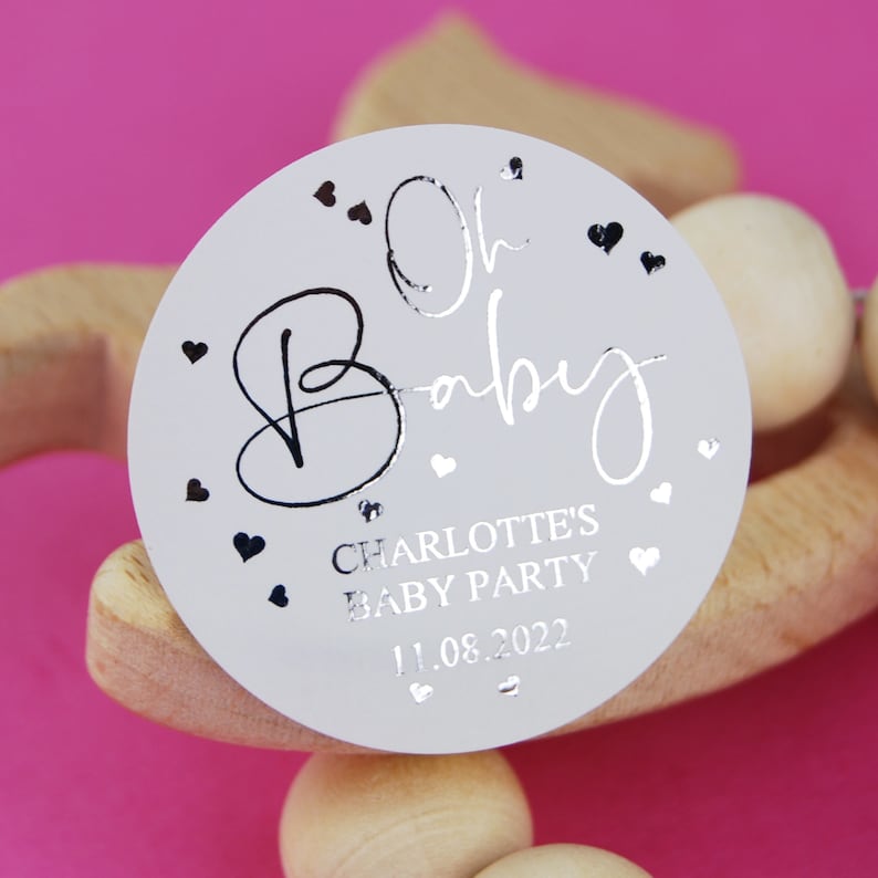 Oh Baby Stickers. Personalised Baby Shower Labels for Party Bags. Custom Baby Shower Favour Labels. Boys or Girls in Pink & Blue. image 4