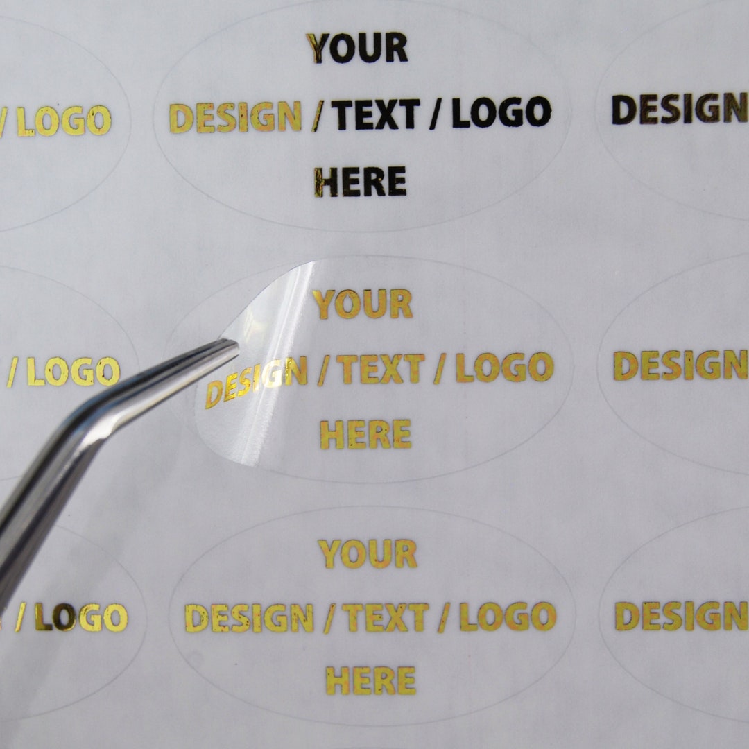 Clear Transparent Oval Sticker Labels Custom Made, Luxury Metallic Foil