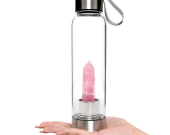Rose Quartz Water Bottel, energized Quartz for healing, glass bottel unique item for drinking pure water