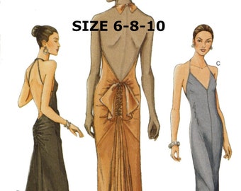 Wzór na suknię wieczorową Vintage Vogue 7365 w formacie PDF do pobrania w formacie A4 i US LETTER Wydrukuj w domu Rozmiar 6-8-10 B30,5"-32,5"
