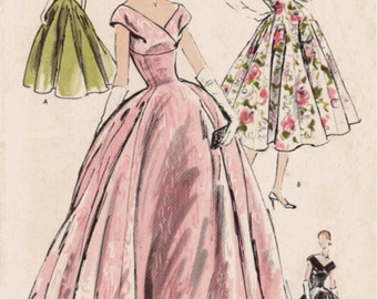 Vintage 1950s Vogue 8817 Wedding, Bridesmaid, Party Dress Pattern PDF Instant Digital Download A4 And US LETTER Size Print At Home Bust 34&quot;