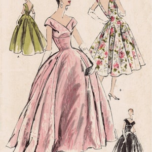 Vintage 1950s Wedding, Bridesmaid, Party Dress Pattern PDF Instant Digital Download A4 And US LETTER Size Print At Home Bust 34"