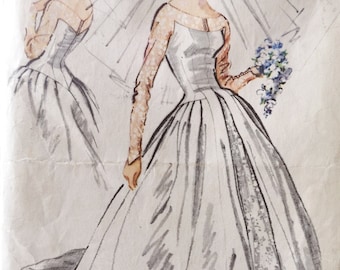 Vintage 1950s Bridal Wedding Dress Pattern PDF Instant Digital Download A4 And US Letter Size Print At Home Size 14 Bust 34"