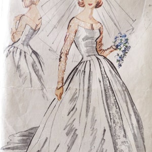 Patrón de vestido de novia vintage de los años 50 en PDF, descarga digital instantánea. Hojas de patrones en tamaño A4, Carta (EE. UU.) y escala real. Talla 14, busto 34".