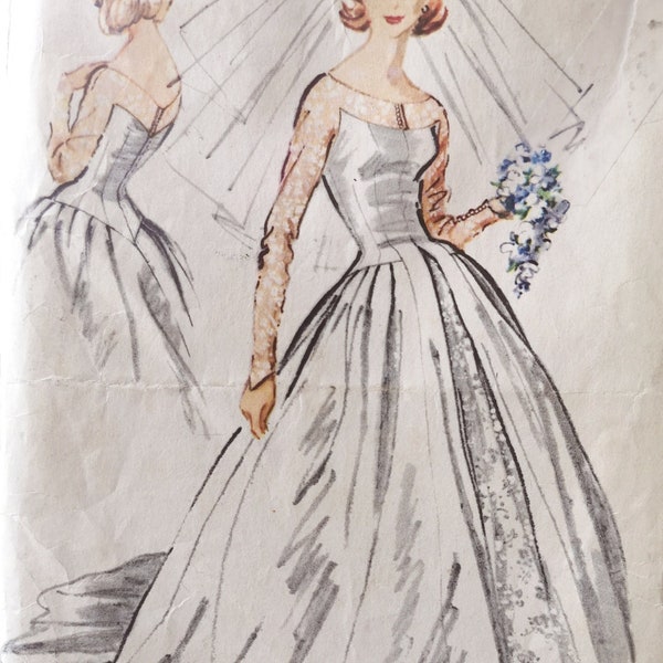 Vintage 1950s Bridal Wedding Dress Pattern PDF Instant Digital Download A4 And US Letter Size Print At Home Size 14 Bust 34"