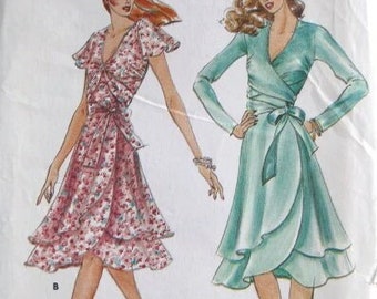Vintage 1980s Butterick 3384 Wrap Dress Pattern PDF Instant Digital Download A4 Size Print At Home Size 14 Bust 36"